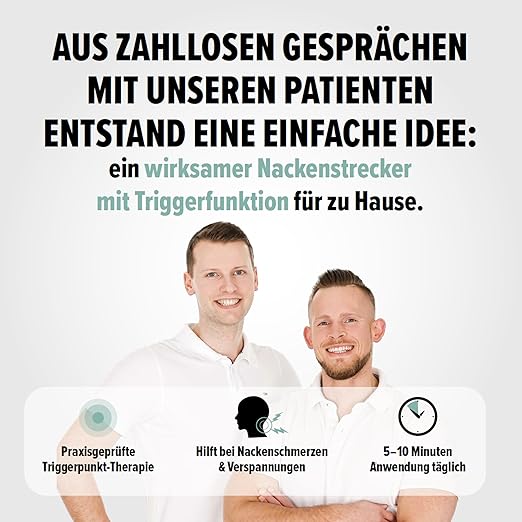 Zwei Osteopathen mit der Idee für einen wirksamen Nackenstrecker mit Triggerfunktion